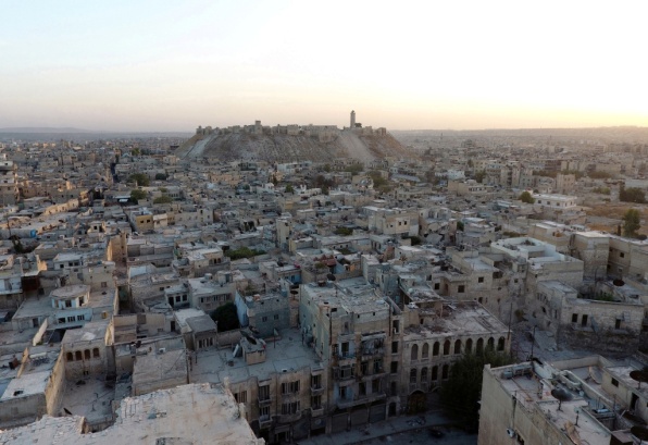 A general view taken with a drone shows the Old City of Aleppo and Aleppo's historic citadel, Syria October 12, 2016. REUTERS/Abdalrhman Ismail/File Photo - RTSV11Y