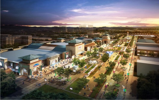 An artist's rendering of the new downtown area of U.S. Army Garrison Humphreys, South Korea, shows lots of family-friendly services and amenities.